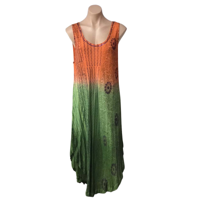Samsaara Womens approx Size L Orange / Green / Black  / Blue Pattern Sleeveless Dress