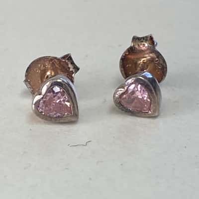 925 Sterling Silver Pink Heart Earrings  