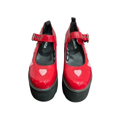 LAMOSA Womens  Size 5 Platforms - Red with Pink Hearts