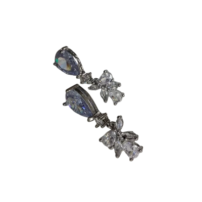 Stunning Silver Tone Cubic Zirconia Style Floral Teardrop Earrings