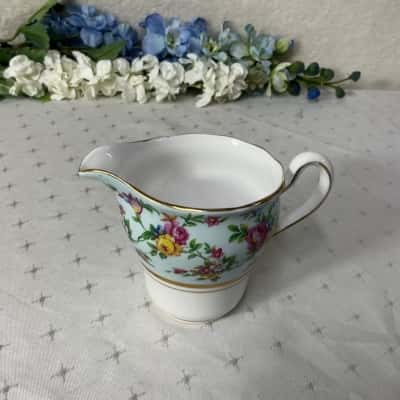 Vintage Colclough Blue / Multicoloured Floral Pattern Bone China Milk Jug 