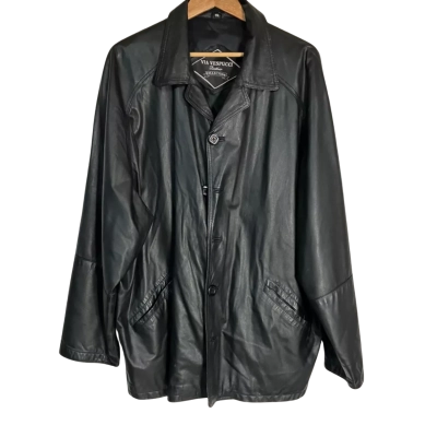Via Vespucci Mens  Black Leather Jacket Size XX