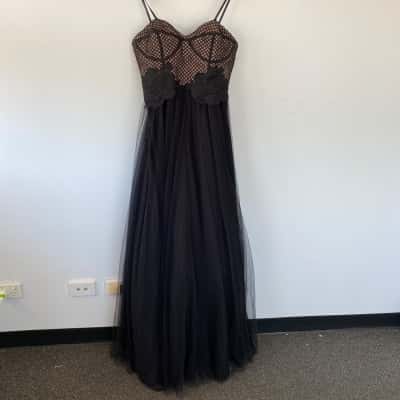 Bariano Black Nude Brittany Ball Gown With Detailed Bodice Maxi Dress  Size 14 