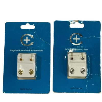 2-Pack Earring set - Gold and Silver Coloured w/ Yellow/Red Stones 