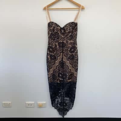 Luxe Elle Zeitoune Black Lace Bodycon Midi Dress  Size 12 