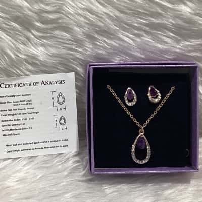  Womens Purple Amethyst Earrings & Necklace Set