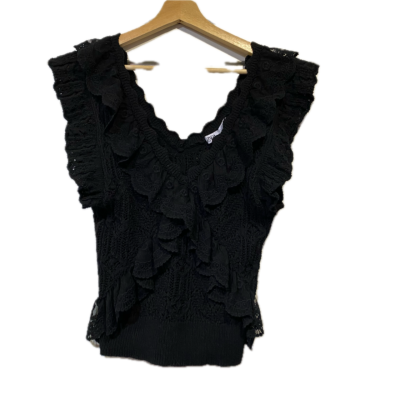 Zara Womens Top Size L Black Crochet with Lace ruffles