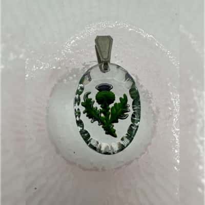 Scottish Thistle Glass Pendant Stamped Silver 925 