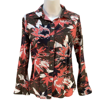 Trent Resort Womens Size 10 Linen Long Sleeve Shirt Green / Pink  