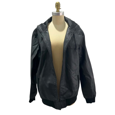 Billabong Men's Size XL Black Hooded Leather Jacket