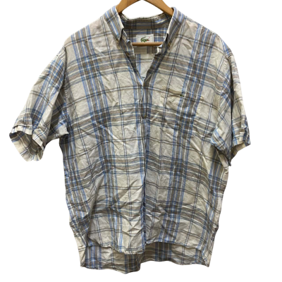 Lacoste Mens  Size 41 Short Sleeve Shirt Blue / Striped / White 