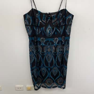 City Chic Black Blue Sequin Embellished Strapless Mini Dress  Size XL 