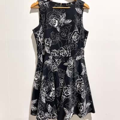 Caroline Morgan Womens  Size 14 Sleeveless Dress  Black  / Pattern / White 