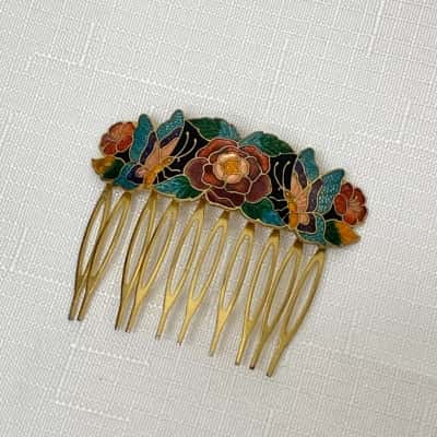 Cloisonne Butterfly Floral Enamel Womens Hair comb