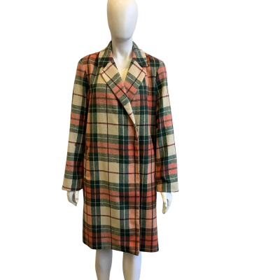 Volcom Women's Size 12 Wool Blend Trench Coat Green Check 