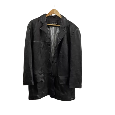  Mens Boston Size M Mid Length Leather Coat Black 