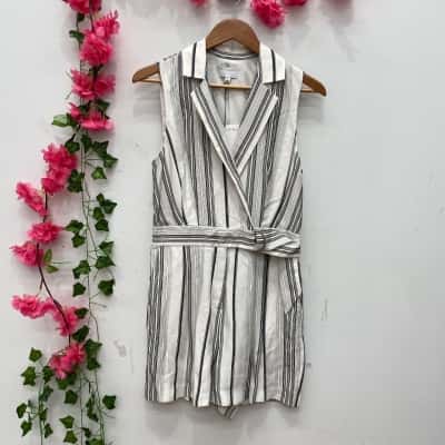Witchery Womens Sleeveless Playsuit Size 10 Striped / White 