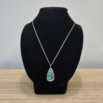 Effie C Zuni Sterling Silver Torquoise Pendant 