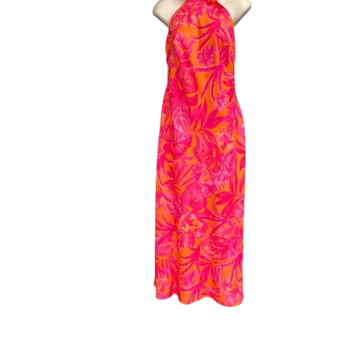 Petal + Pup Halter-neck Pink Tropics Floral Maxi Dress Size 12 Orange/ Pink  