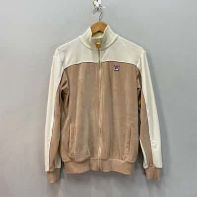 Fila Unisex  Retro Style Size XXS Velvety Zip-up Jacket Beige / Cream 