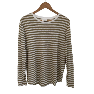 Seed Heritage Womens Linen Size S Long Sleeve Top Khaki / Striped / White 