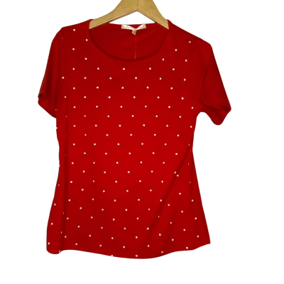 Noni B Womens  Size S Short Sleeve Top Polka Dot / Red / White 