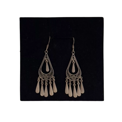 Vintage Sterling Silver (925) Inricate Drop Hook Earrings (5 grams)