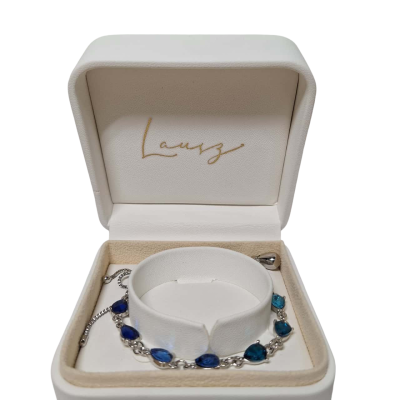 Silver Look Bracelet with Blue Gem Stones 