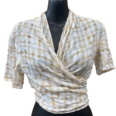 Country Road White/Checked Pattern Wrap Top Size 8