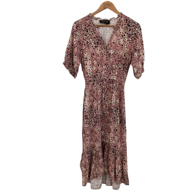 Decjuba Womens  Size 8 Maxi Dress / Short Sleeve Dress  Cream / Pattern / Pink  