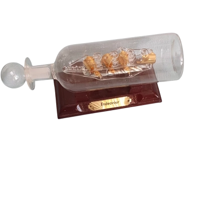 Endeavour Ship in a Glass Bottle on a Stand