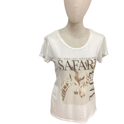 Monari - Womens  Size 36 Short Sleeve Top White With Print On Front