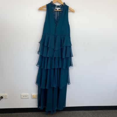Shona Joy Teal Ruffled Sleeveless Maxi Dress  Size 6 