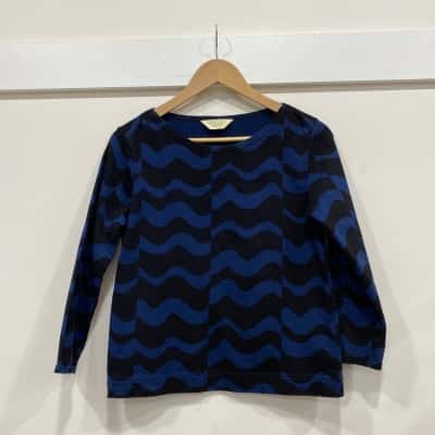 Gorman Womens  Size 8 3/4 Sleeve Top Black  / Blue / Pattern 