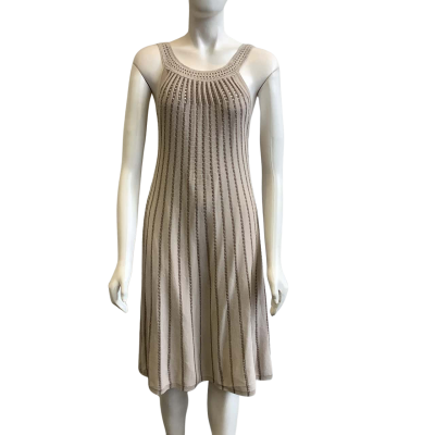 French Connection Women's Size 10 Knit Midi Dress Beige & Brown Striped 