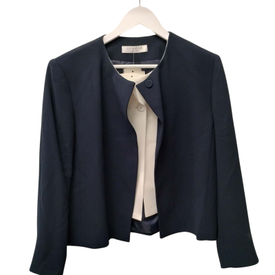 Carla Zampatti Womens  Size 12 Cropped Jacket Navy Blue / White 