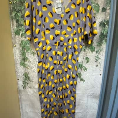 Capture Women's  Size 14 Blue & Yellow Spot print Midi Dress