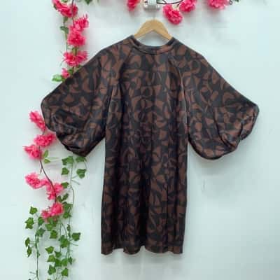 Seed Heritage Womens voluminous raglan sleeves Mini Dress Size 14 Black / Brown 