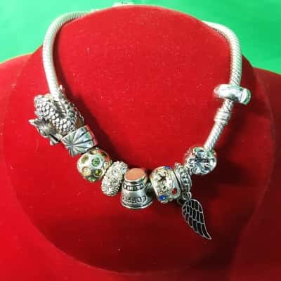 Pandora snake chain charm bracelet with nine charms