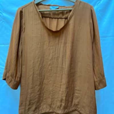 Mela Purdie Womens  Size 12 / M 3/4 Sleeve Top Brown 