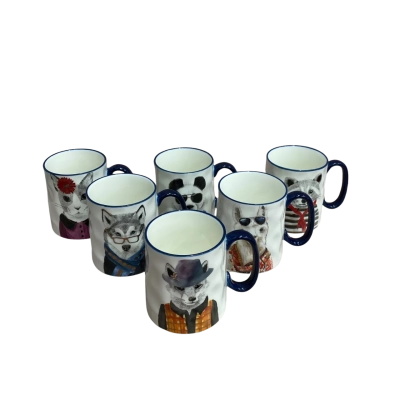 Signature Housewares Incorporated Hipster Animal Stoneware Coffee Mugs (Set of 6)