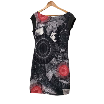 Desigual Womens  Size 12 / L Midi Dress Black  / Red / White 