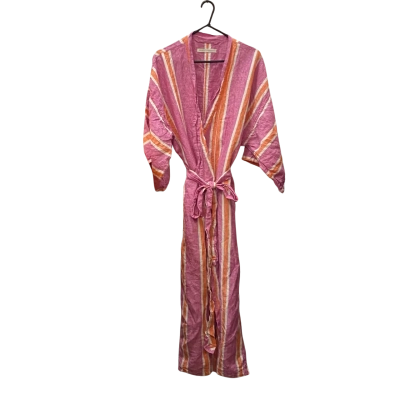  Society of Wanderers Size S/M Linen Robe Orange & Pink Stripe