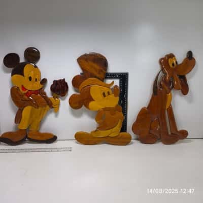 Trio Wooden Disney Wall Hanging Art Decorations As Is 