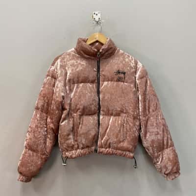 Stussy  Velour  Size 6 Cropped Jacket / Puffer Jacket Pink  