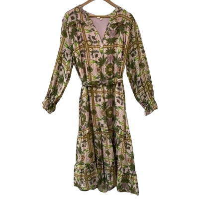 Adorne Womens  Size 16 Maxi Dress Pink/Green/ Pattern 