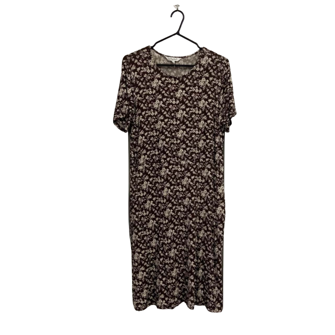 Capture Brown Floral Short Sleeve Dress Size 14(s)