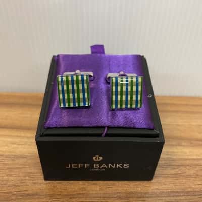 Jeff Banks Blue & Green Check Cufflinks 