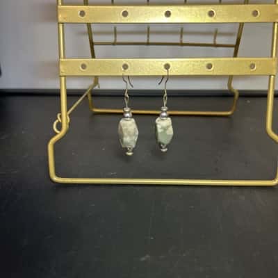  Unisex green and white/ grey stone earrings 