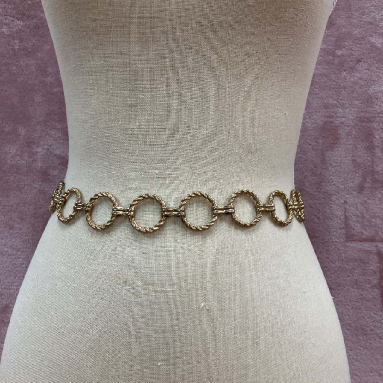 Women's Vintage Belt Retro Metal Circle Rope Loops Gold Tone